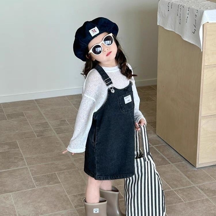 Dječji džins suknja s trakama - 2-dijelni set, pamuk 71–80%, korejski stil, 3–8 godina