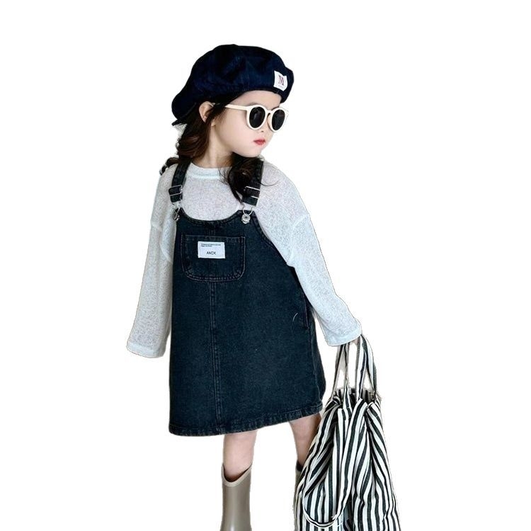 Dječji džins suknja s trakama - 2-dijelni set, pamuk 71–80%, korejski stil, 3–8 godina