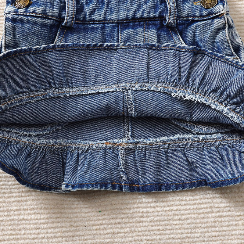 Dječji dvodjelni set: dugi rukav romper i denim suknja s trakovima, 95% poliester s pamukom, jednobojan, uzrast 1–3 godine, proljeće i jesen