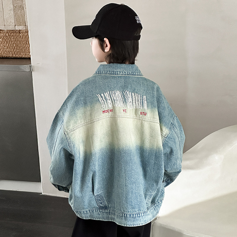 Fiúknak szóló denim kabát, tavasz, koreai stílus, középhosszú, hosszú ujjú