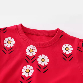 Dječja haljina s životinjskim uzorkom i volanima, pamuk tkanina (Pamuk; 95% pamuk; meka završna obrada)