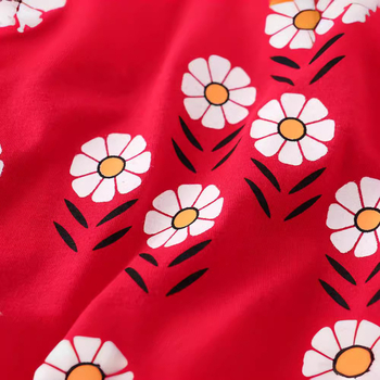 Dječja haljina s životinjskim uzorkom i volanima, pamuk tkanina (Pamuk; 95% pamuk; meka završna obrada)