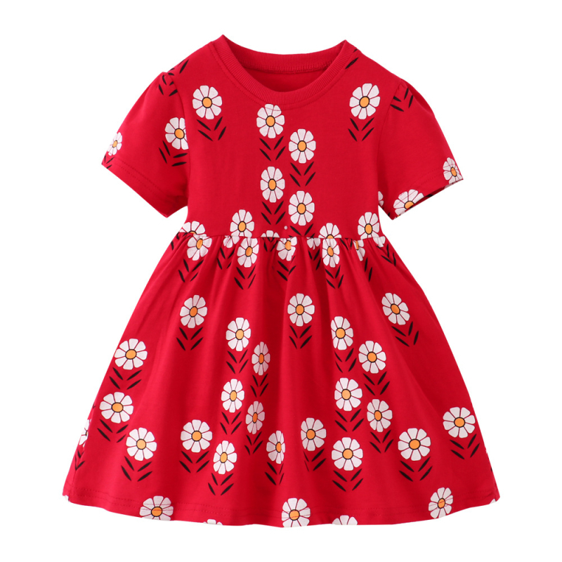 Dječja haljina s životinjskim uzorkom i volanima, pamuk tkanina (Pamuk; 95% pamuk; meka završna obrada)