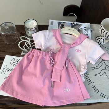 Koreai stílusú gyerekeknek szánt két darabos készlet: rövid ujjú hímzett felső és pamut culottes, nyár 2025, 3-8 éveseknek