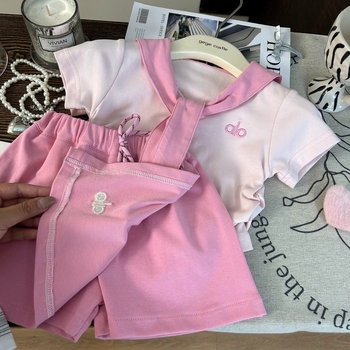 Koreai stílusú gyerekeknek szánt két darabos készlet: rövid ujjú hímzett felső és pamut culottes, nyár 2025, 3-8 éveseknek