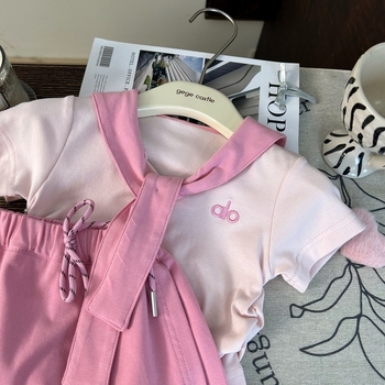 Koreai stílusú gyerekeknek szánt két darabos készlet: rövid ujjú hímzett felső és pamut culottes, nyár 2025, 3-8 éveseknek