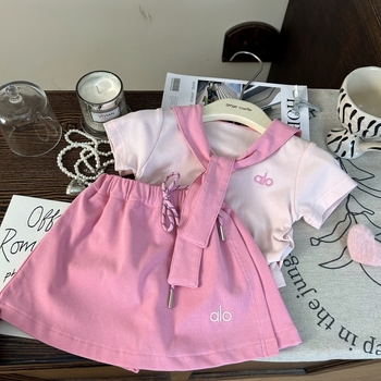 Koreai stílusú gyerekeknek szánt két darabos készlet: rövid ujjú hímzett felső és pamut culottes, nyár 2025, 3-8 éveseknek