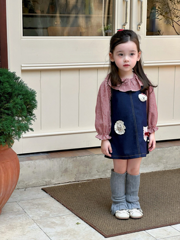 Djevojčice dvodjelni jesenski set 2025: haljina s trakama i karirana bluza, pamuk, crtani motiv