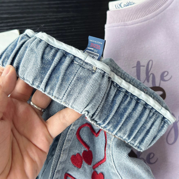Tüdrukutele – Korea stiilis puuvillased džinsid südame motiiviga, vaba laia lõikega, sügis 2025