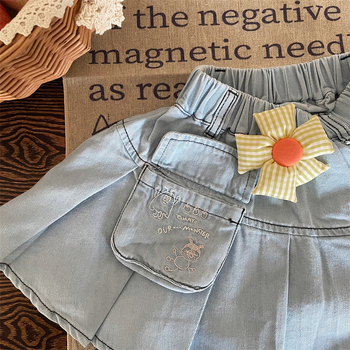 Детска дънкова пола с плисе за момичета, деним, 80% памук, за възраст 3–8 г., лято 2024