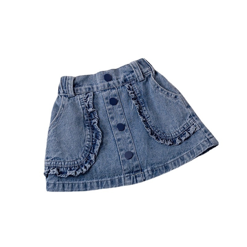 Mergaitėms džinsu A linijos sijonas Korėjos stiliuje, 90% medvilnė, vasara 2025