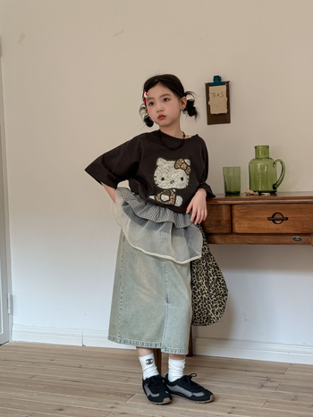 Детска пола в корейски стил, памук 70%, каре модел, неравен подгъв, за момичета 8+ години, пролет 2025