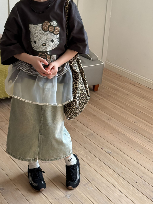 Детска пола в корейски стил, памук 70%, каре модел, неравен подгъв, за момичета 8+ години, пролет 2025