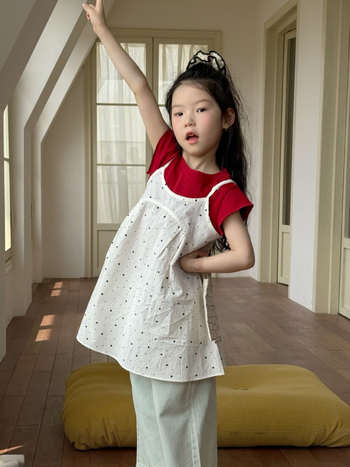 Dječja suknja s trakama u korejskom stilu, pamuk s točkicama, 80% pamuk, 3–8 godina