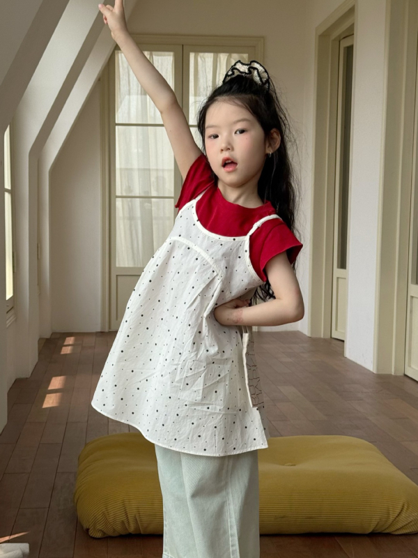 Dječja suknja s trakama u korejskom stilu, pamuk s točkicama, 80% pamuk, 3–8 godina