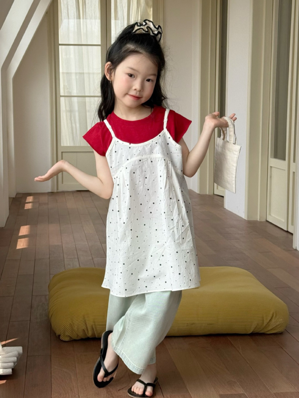 Dječja suknja s trakama u korejskom stilu, pamuk s točkicama, 80% pamuk, 3–8 godina