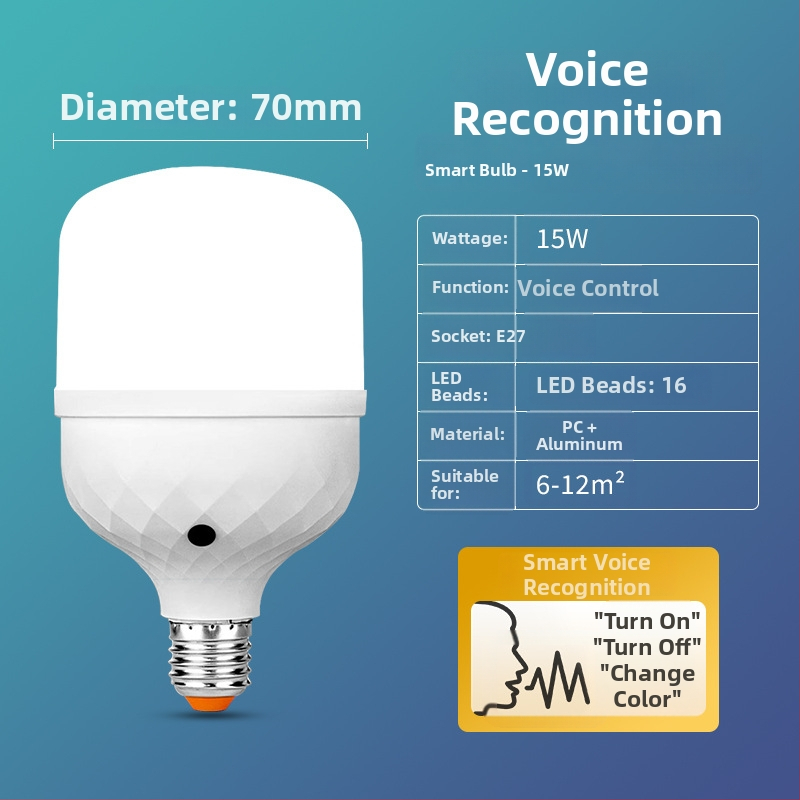 Lampa LED cu control vocal offline, bază E27, 220V, fascicul 360°, reglabilă