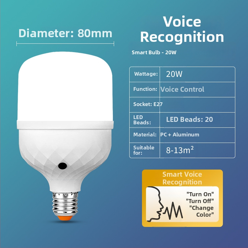 Lampa LED cu control vocal offline, bază E27, 220V, fascicul 360°, reglabilă