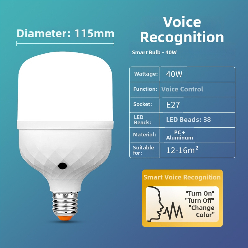 Lampa LED cu control vocal offline, bază E27, 220V, fascicul 360°, reglabilă