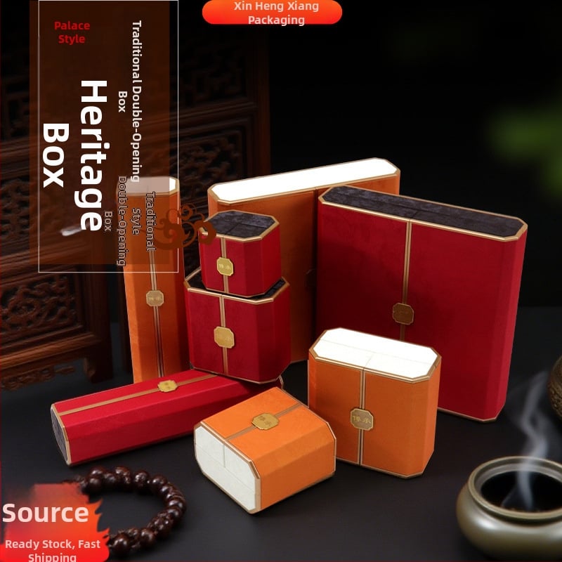 Ķīniešu stilā rotaslietu displeja kastīte ar dubultu displeju, plastmasas kastīte + PU āda, rotaslietu iepakojums