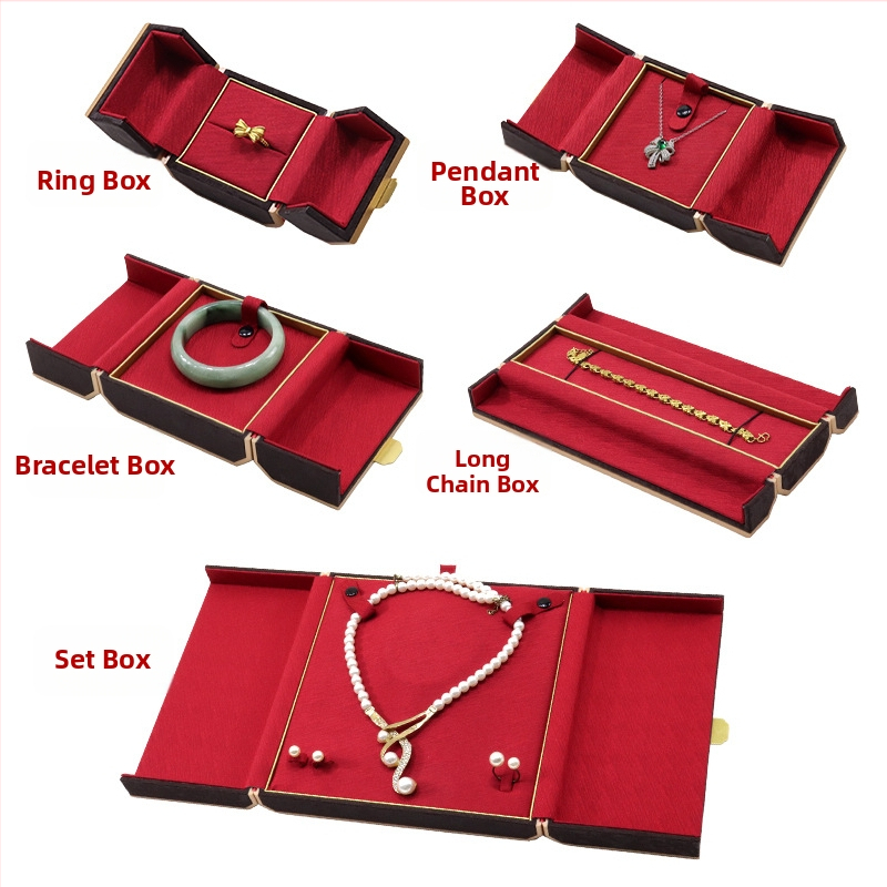 Šperky displejová škatuľka v čínskom štýle s dvojitým zobrazením, plastová škatľa + PU koža, balenie šperkov