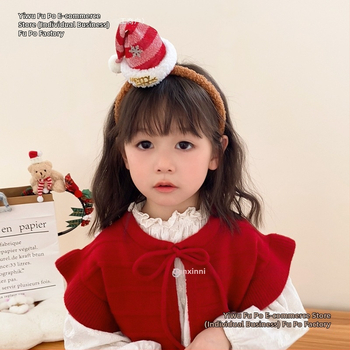 Vaikų galvos juosta su meškiuko dizainu ir šilko gėlėmis (Prekės ženklas: Fupo; Medžiaga: Šilko gėlės; Šventė: Kalėdos)