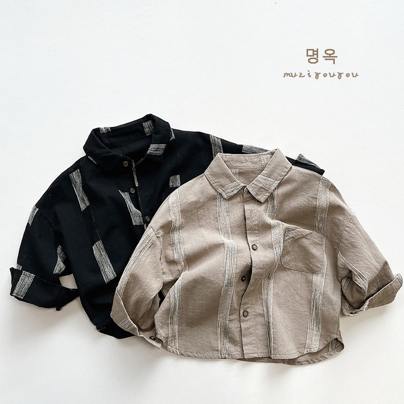 Cămașă-cardigan din bumbac 100% pentru copii, stil coreean, guler rever, mâneci lungi, 3–8 ani