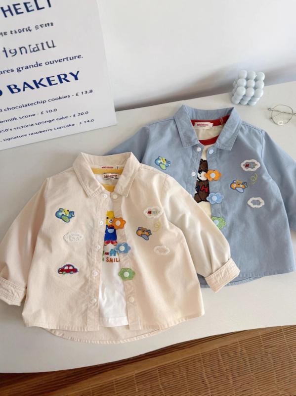 Tayag dječja košulja za dječake s dugim rukavima, ovratnik rever, 95% pamuk, karikatura otisak, za dob 1–3 godine