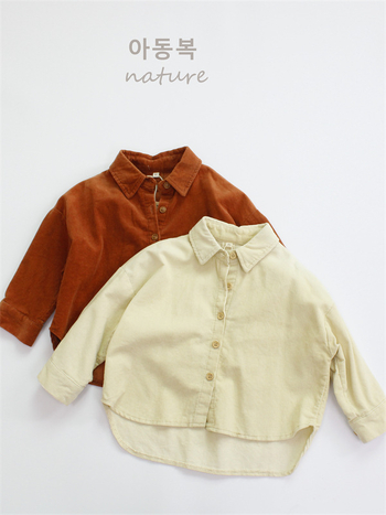 Dječja košulja od corduroya, korejskog stila s reverom, dugi rukavi, jednobojna, 95% pamuk, za djecu 3–8 godina.