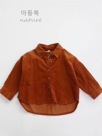 Dječja košulja od corduroya, korejskog stila s reverom, dugi rukavi, jednobojna, 95% pamuk, za djecu 3–8 godina.