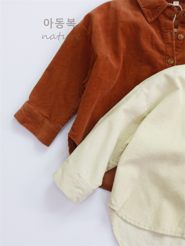 Dječja košulja od corduroya, korejskog stila s reverom, dugi rukavi, jednobojna, 95% pamuk, za djecu 3–8 godina.
