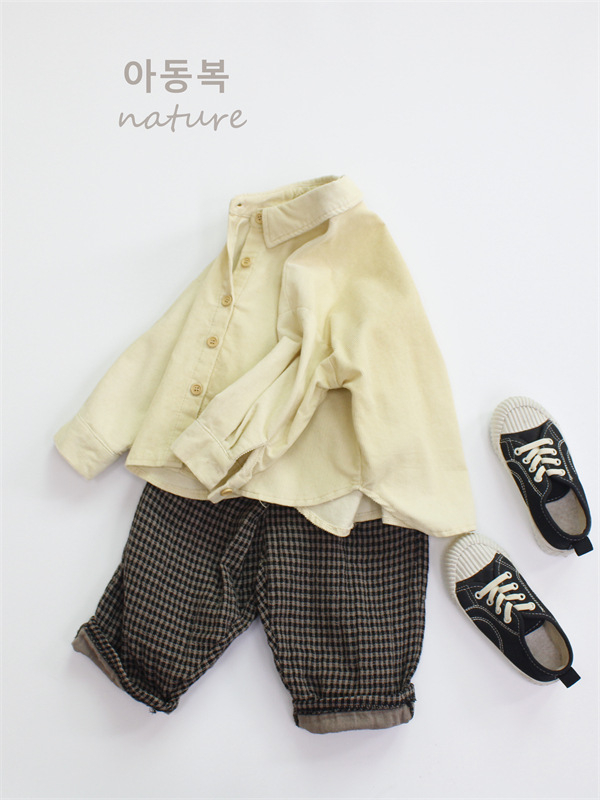 Dječja košulja od corduroya, korejskog stila s reverom, dugi rukavi, jednobojna, 95% pamuk, za djecu 3–8 godina.