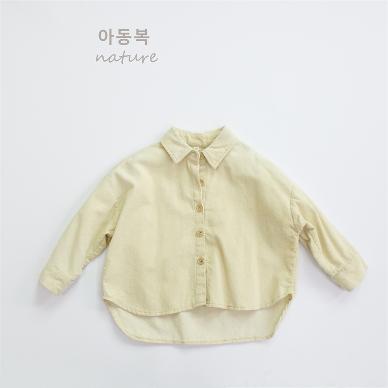 Dječja košulja od corduroya, korejskog stila s reverom, dugi rukavi, jednobojna, 95% pamuk, za djecu 3–8 godina.