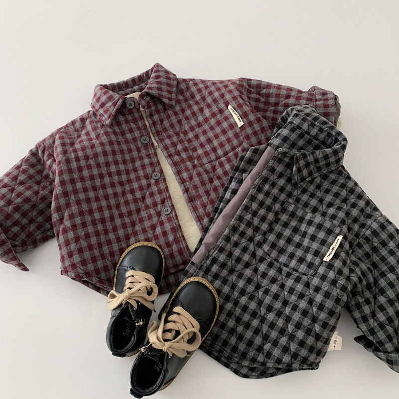 Dječja karirana košulja, unisex, dugi rukav, rever ovratnik, zima 2025, korejski stil, mekan materijal
