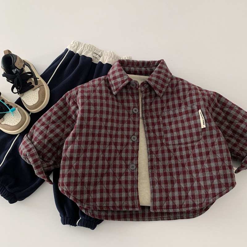 Dječja karirana košulja, unisex, dugi rukav, rever ovratnik, zima 2025, korejski stil, mekan materijal