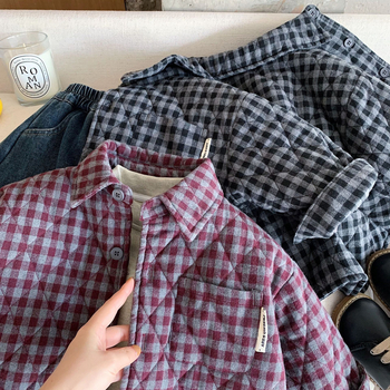 Dječja karirana košulja, korejskog stila, dugi rukavi, rever ovratnik, mekano obrađena pamuk tkanina