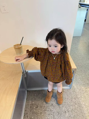 Cămașă pentru fetițe, mâneci lungi, imprimeu floral, corduroy, bumbac 85%