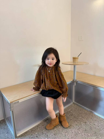 Cămașă pentru fetițe, mâneci lungi, imprimeu floral, corduroy, bumbac 85%