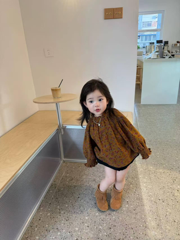 Cămașă pentru fetițe, mâneci lungi, imprimeu floral, corduroy, bumbac 85%