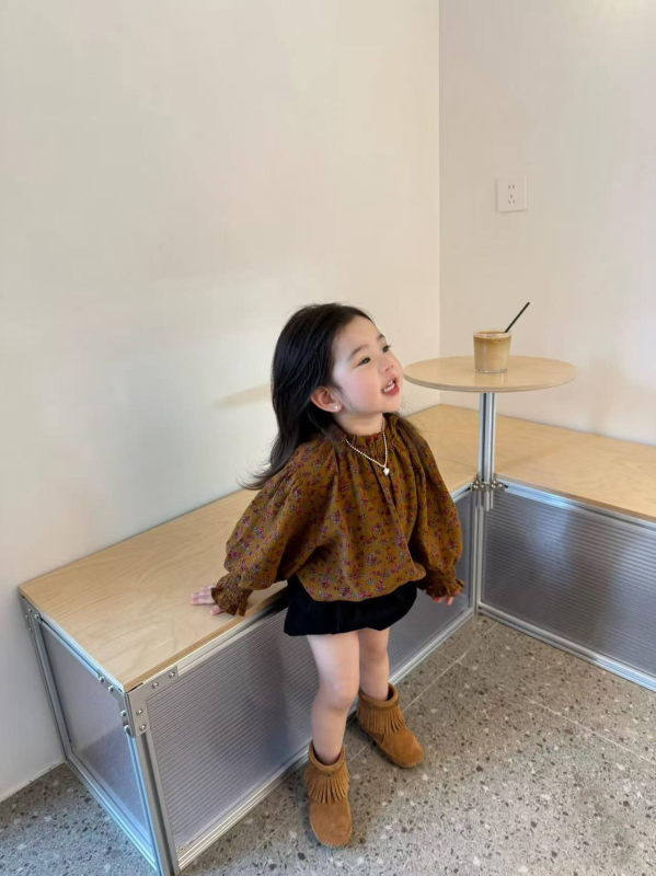 Cămașă pentru fetițe, mâneci lungi, imprimeu floral, corduroy, bumbac 85%