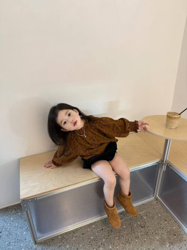 Cămașă pentru fetițe, mâneci lungi, imprimeu floral, corduroy, bumbac 85%