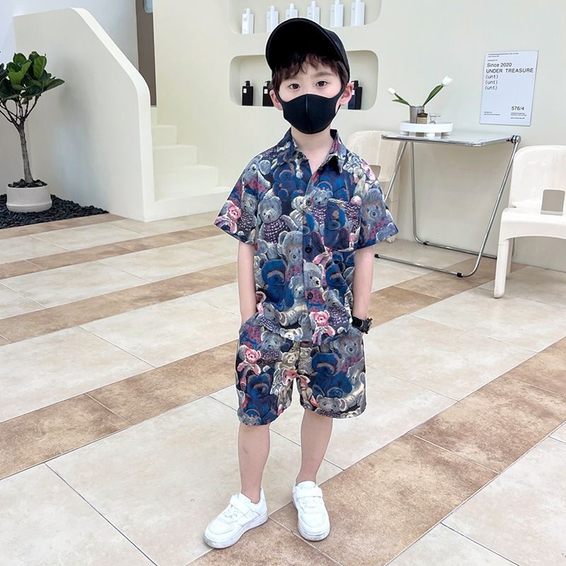 Dječji ljetni dvodijelni kostim: košulica s kratkim rukavima i kratke hlače, lagana poliesterska mješavina 97% poliester, 3% spandex, opušteni stil, ljeto 2025
