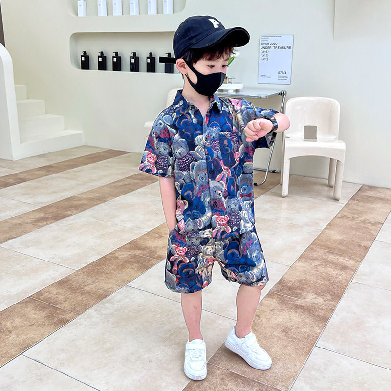 Dječji ljetni dvodijelni kostim: košulica s kratkim rukavima i kratke hlače, lagana poliesterska mješavina 97% poliester, 3% spandex, opušteni stil, ljeto 2025