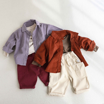 Dječja corduroy jakna, korejski stil, rever ovratnik, 95% pamuk, dugi rukavi