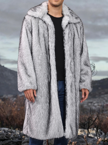 Muški kaput od umjetnog krzna s produženom duljinom, rever, jednostruko kopčanje, bočni džepovi