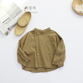 Dječja košulja s dugim rukavom, korejski stil, ovratnik lapel, 95% pamuk, jednobojna, unisex, za djecu 3–8 godina