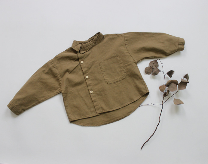 Dječja košulja s dugim rukavom, korejski stil, ovratnik lapel, 95% pamuk, jednobojna, unisex, za djecu 3–8 godina