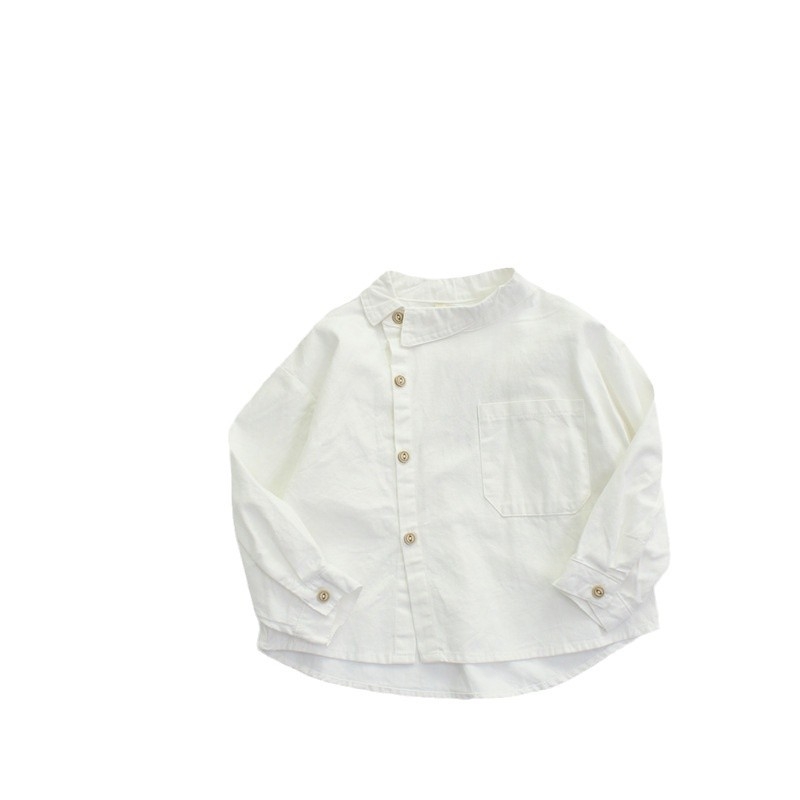Dječja košulja s dugim rukavom, korejski stil, ovratnik lapel, 95% pamuk, jednobojna, unisex, za djecu 3–8 godina