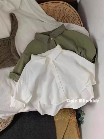 Unisex dječja košulja s dugim rukavima, rever ovratnik, mekano obrađeni pamuk, 100% pamuk