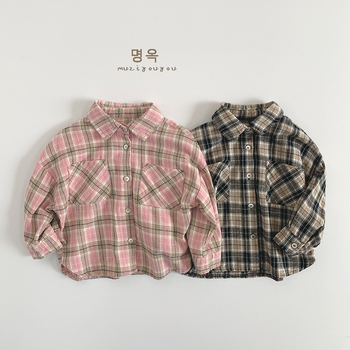 Cămașă pentru copii în carouri, 100% bumbac, stil coreean, unisex.